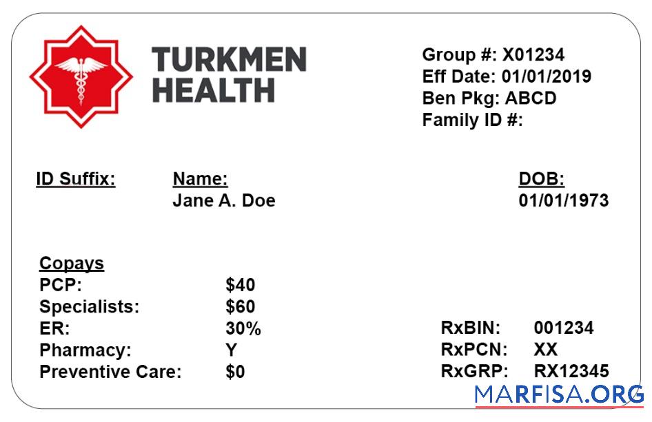 Downloadable Turkmenistan health insurance card sample